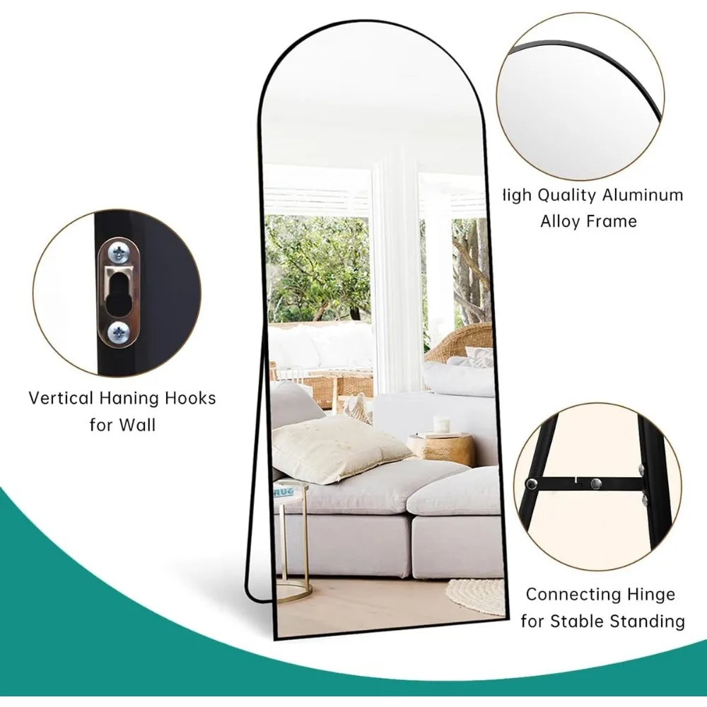 Full Length Mirror, Arched Floor Mirror with Stand,  Wall Mirror, &Contemporary Full Length Mirror, Aluminum Alloy Frame - Black