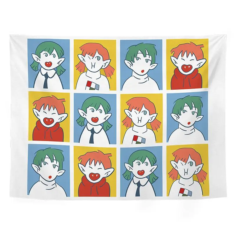 VIKAMA Japanese Cartoon Four Person Illustration Tapestry, HD Wear-Resistant Background Cloth for Anime Living Room Decor
