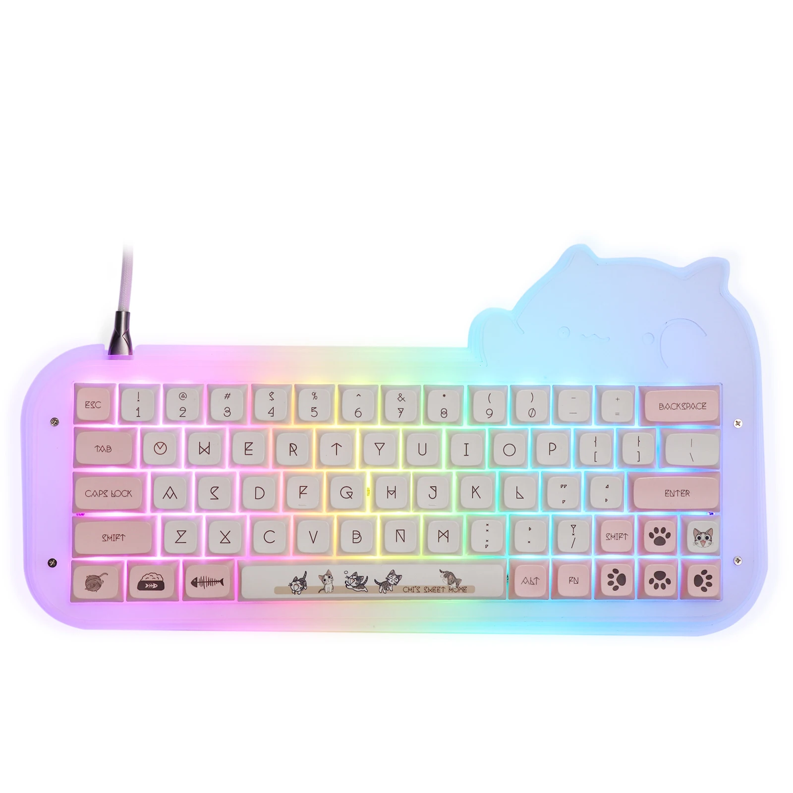 Top Mini Cat 64 Kit 60% Hot Swappable Acrylic RGB Wired Mechanical Keyboard Barebone DIY Kit VIA Programmable Cute