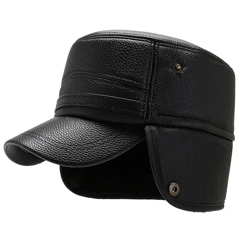 Middle-aged and Elderly Men's Winter Flat Cap with Thick Warm Velvet Grandpa Fur Cap Old Ear Protector Hat Casual Baseball Hat