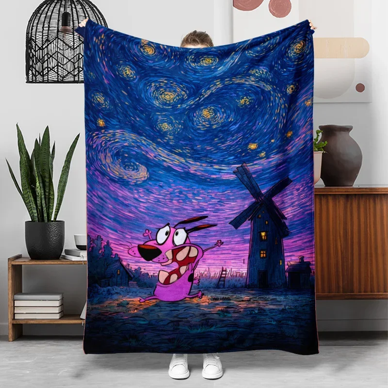 Van Gogh Starry Night Pink Pig Fun Dreamy Landscape Throw Blanket Cozy Home Decor Gift 150x230cm