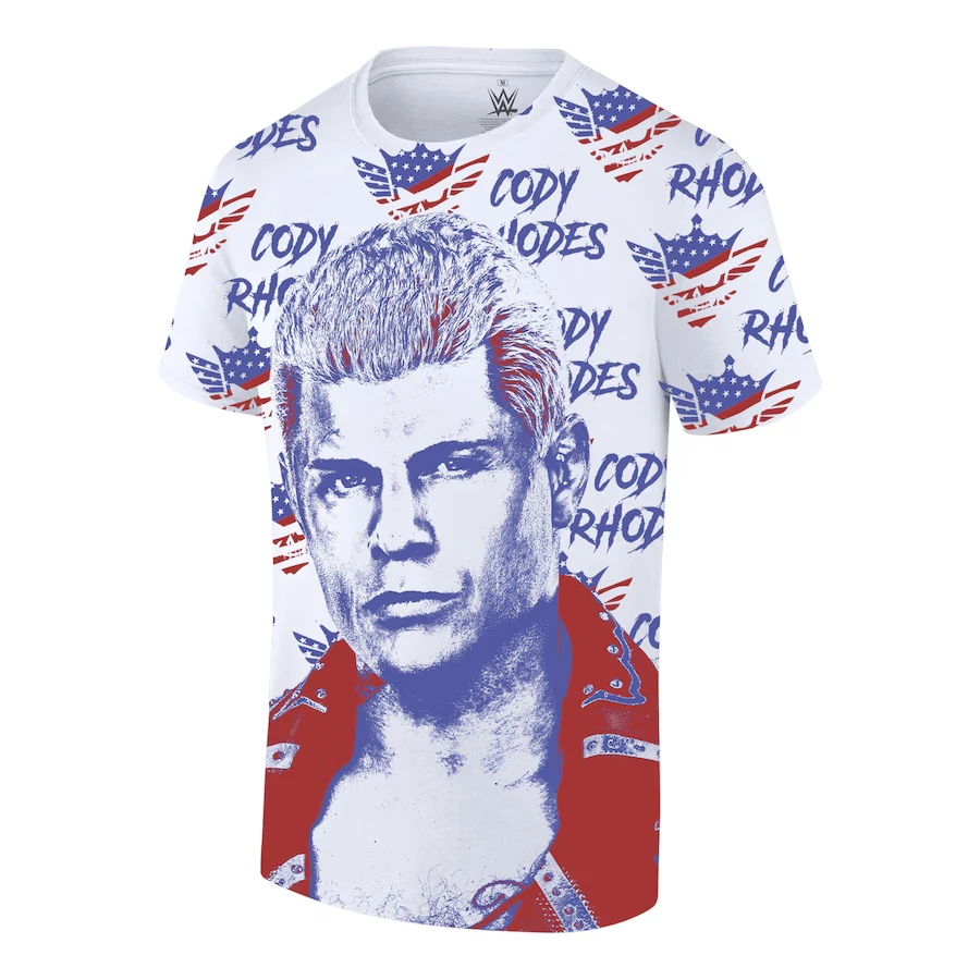 

Men's Ripple Junction White Cody Rhodes Pattern T-shirt Loose and Comfortable Sweating and Breathable Suitable for Daily Leisure