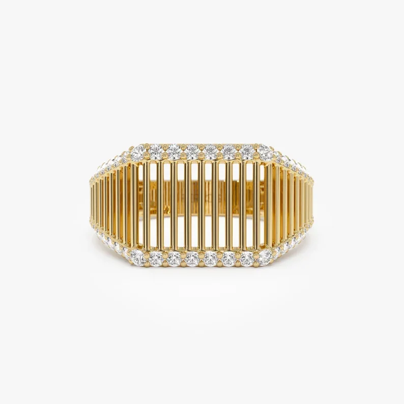 Women's Geometric Hollow Gold Plated Zircon Ring, Birthday Gift