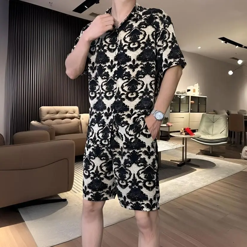 

Men's Summer Shirt Shorts Set Streetwear Loose Lightweight Casual Outfit Vacation Clothing Blend Breathable Wardrobe Essentials