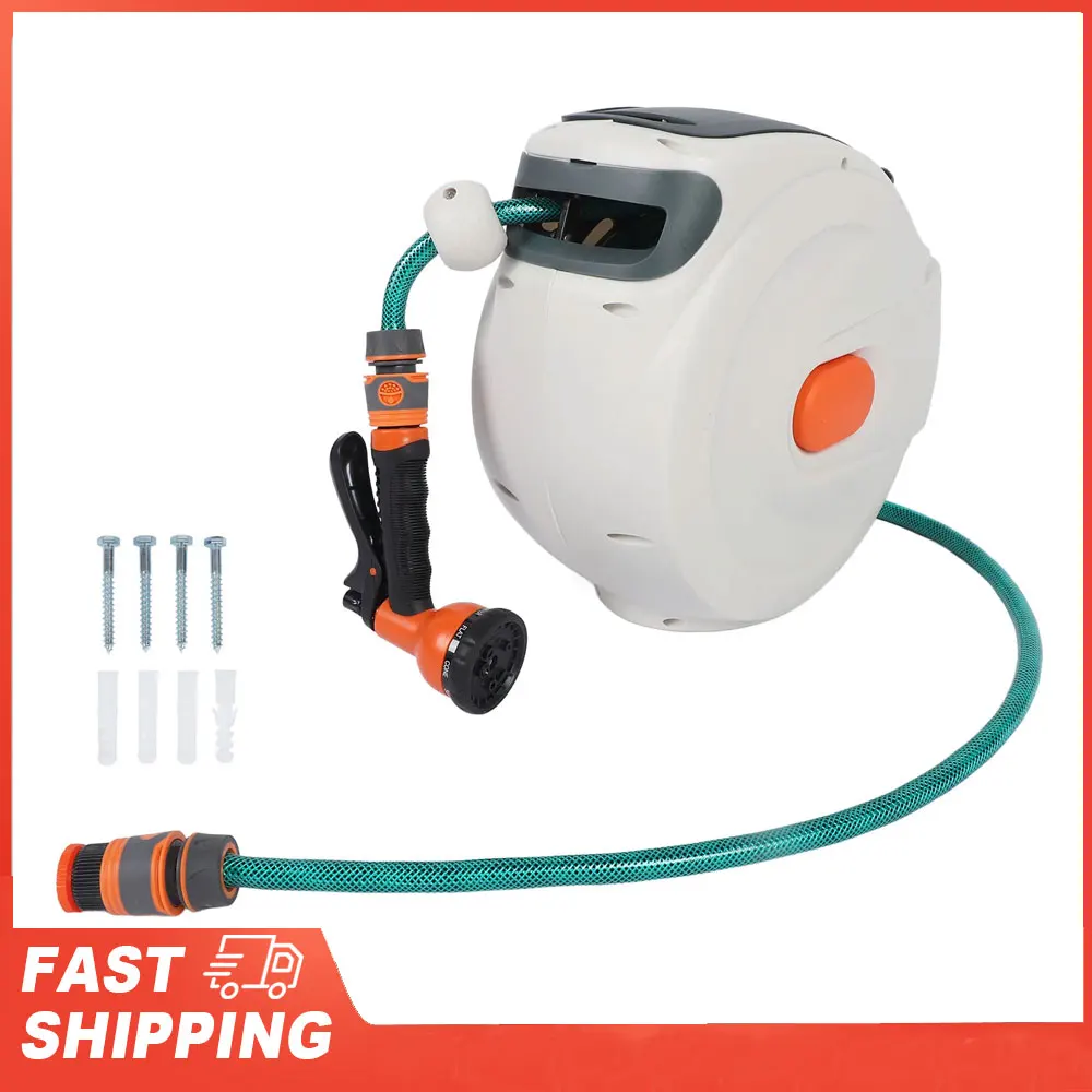 

Retractable Garden Hose Reel Any Length Lock Automatic Retractable Hose Reel Slow Return ABS with Sprayer Nozzle for Watering