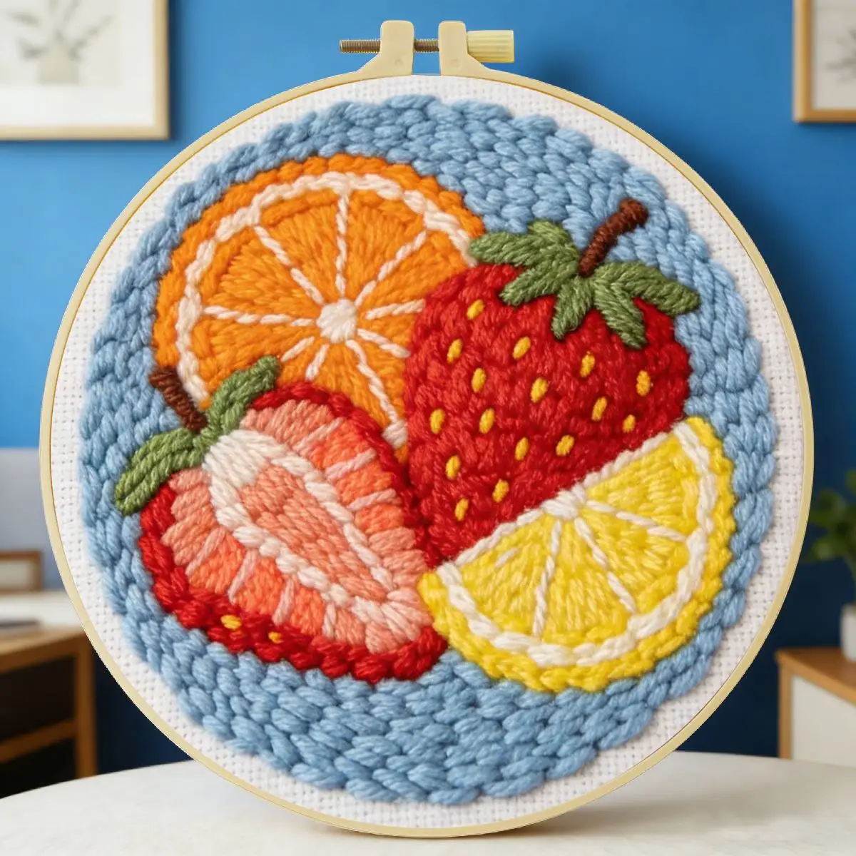 

Набор для вышивания панч-нидлами 20x20 см (7,87 дюйма) с фруктовым узором, набор для вышивания, вязания и рукоделия, подарок ручной работы, игольное искусство