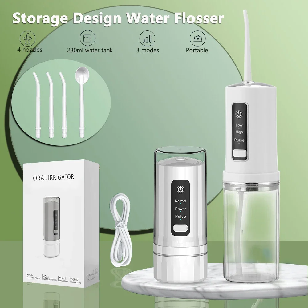 3 Mode USB Rechargeable Water Flosser Portable Dental Water Jet Waterproof Irrigator Dental Teeth Cleaner Oral Irrigator+4 Jets