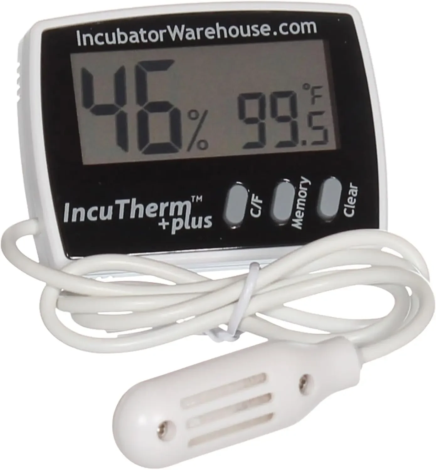 

IncuTherm ™ Плюс цифровой термометр и гигрометр для инкубатора яиц — большой дисплей, удаленный зонд, мин./макс. памяти, двойная температура