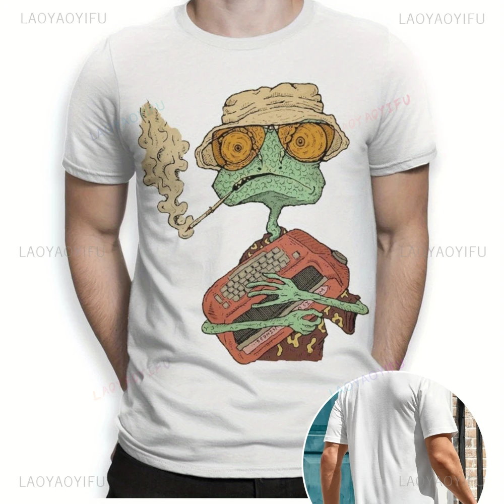 Cotton Men Rango & Fear and Loathing in Las Vegas T-Shirt Cartoonish Graphic Design with Green Monster Smoking Cigarette Shirt