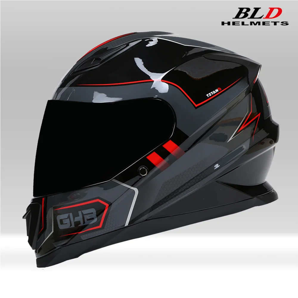 BLD Motorcycle Full Face Helmet Racing Bike ATV Crash Helmet Safety Protection Ventilation System Anti-Scratch Visor Lightweight