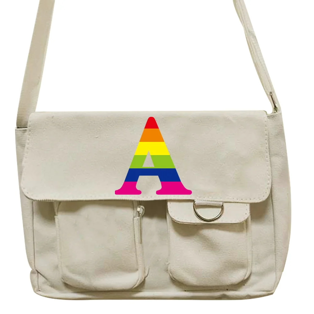 2024 Nők Lezser crossbody Zsák Diák stílusú Réveteg Olajfestmény Hírnök Zsák Rainbow Magánközlemények nyomtatás Levélhordó esetben Koreai Mellöv Hosszúnadrág