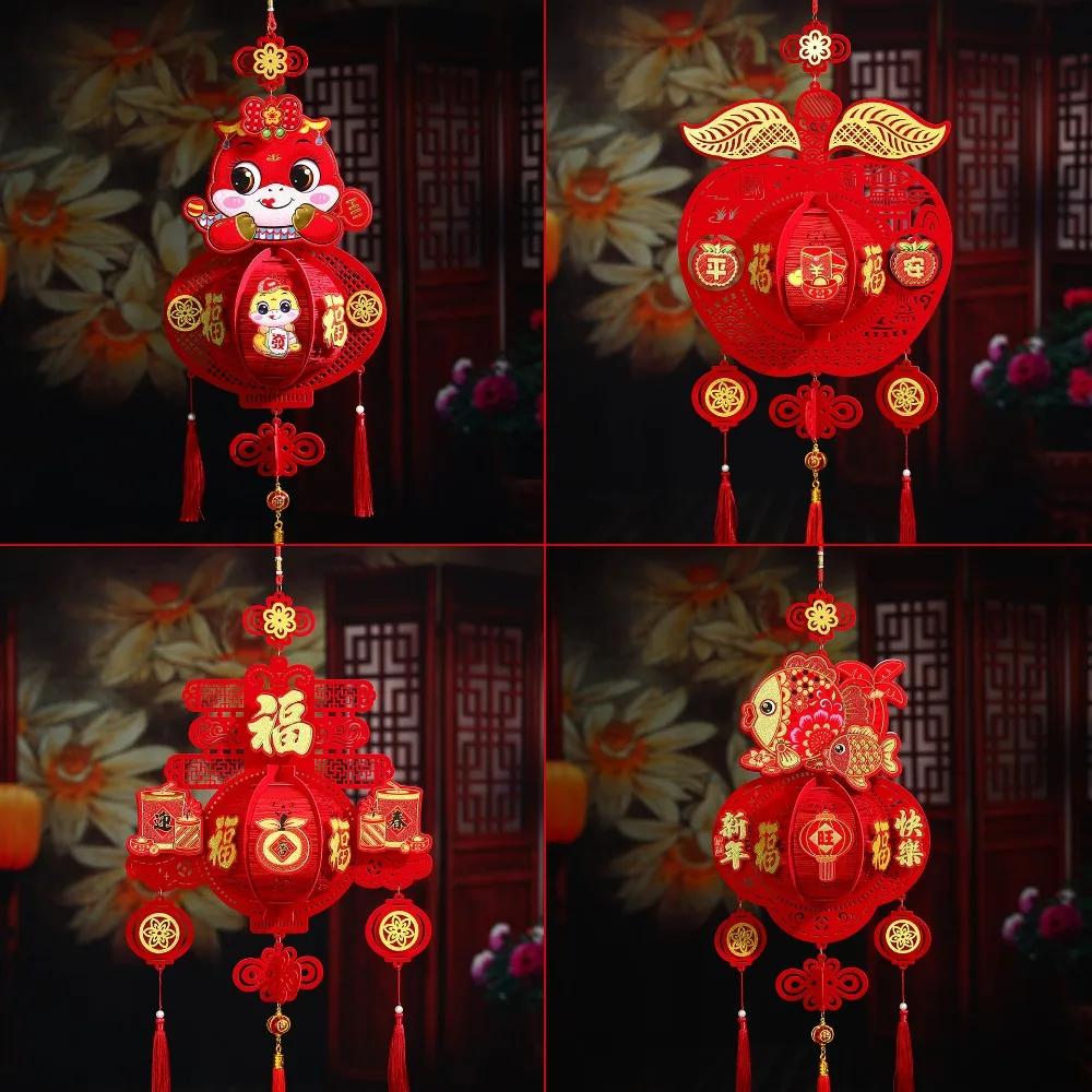 Decorative Flocking Cloth Red Lanterns Hangable with Tassel Traditional Chinese Red Lantern Reusable Flocking Fabric