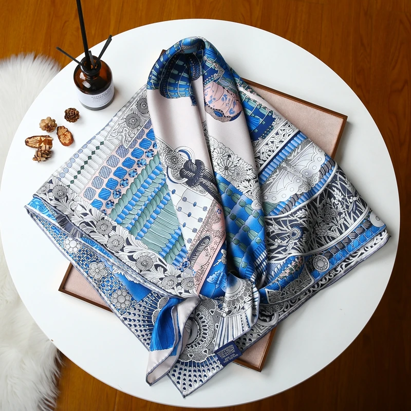 Twill Silk Scarf Luxury Designer Mulberry Shawls Hand-Rolled Edges Bandanas Tops Accessories Head Hair Bag Decorations