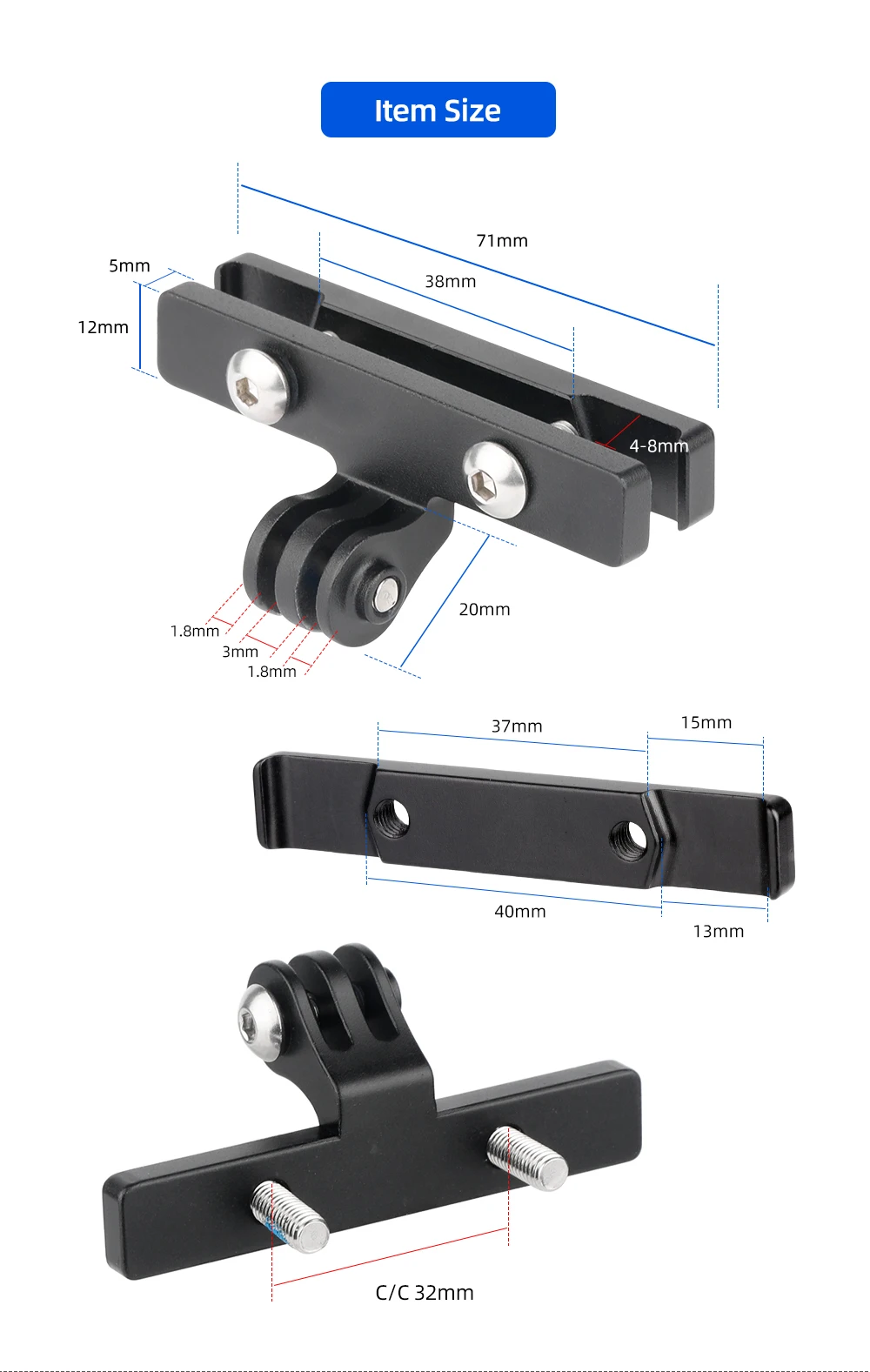 Deemount Fahrrad Sattel Schiene Mount Adapter Rücklicht Halterung MTB Fahrrad Sattelstütze Basis Halter Passt Rücklicht Gopro Sport Kamera – Detail 4