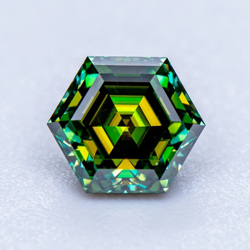 Moissanite Stone Hexagon Cut Natural Yellow Green Color DIY Advanced Charms Jewelry Rings Earrings Making with Certificate