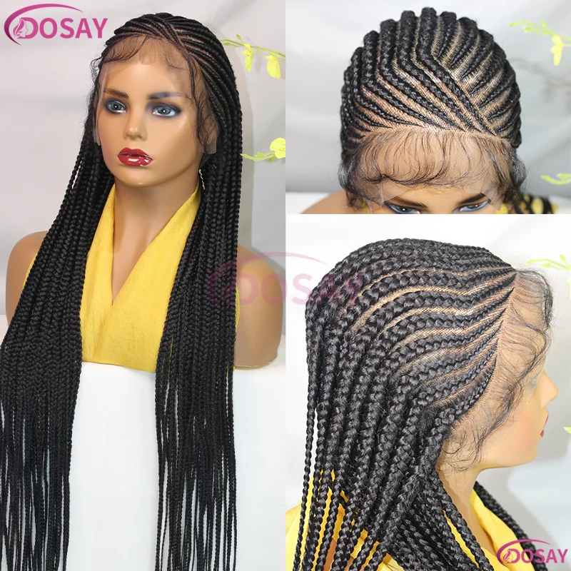 36 "شعر مستعار اصطناعي كامل الدانتيل الجبهة الباروكات للنساء السود Knotless صندوق تجديل الشعر شعر مستعار أسود للبيع #5