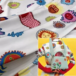 Smiling Face Simulation Silk Twill Satin Women's Clothing High Quality Digital Printing Fabric Material for Clothing