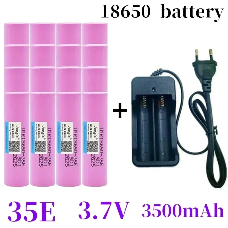 18650 Battery 2024 Latest Bestseller 35E Lithium ion 3.7V 3500mAh+Charger Rechargeable Battery Suitable for Screwdriver Monitor