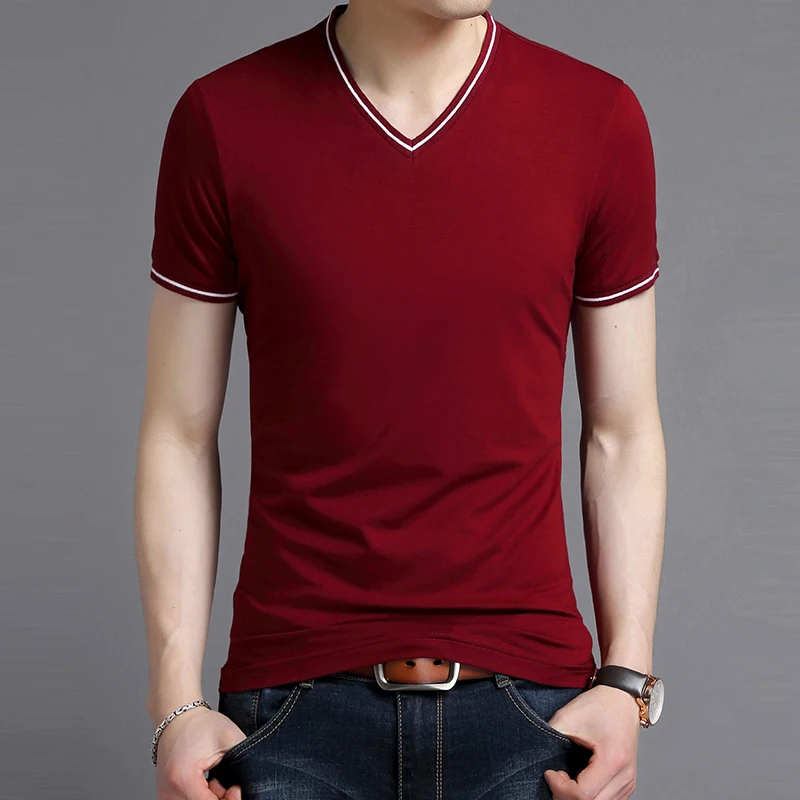 2025 New Fashion Brand Tshirt Mens V Neck Solid Color Summer Trends Tops Street Wear Top Grade Short Sleeve T-Shirt Men Clothing