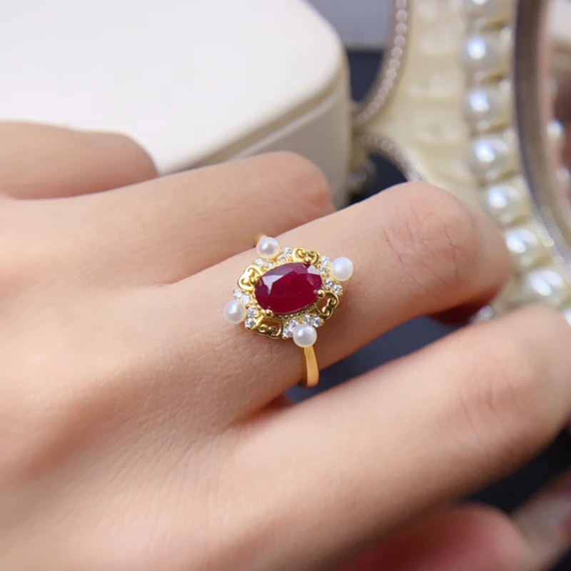 Natural Ruby Rings for women silver 925 jewelry luxury gem stones 18k gold plated free shiping items