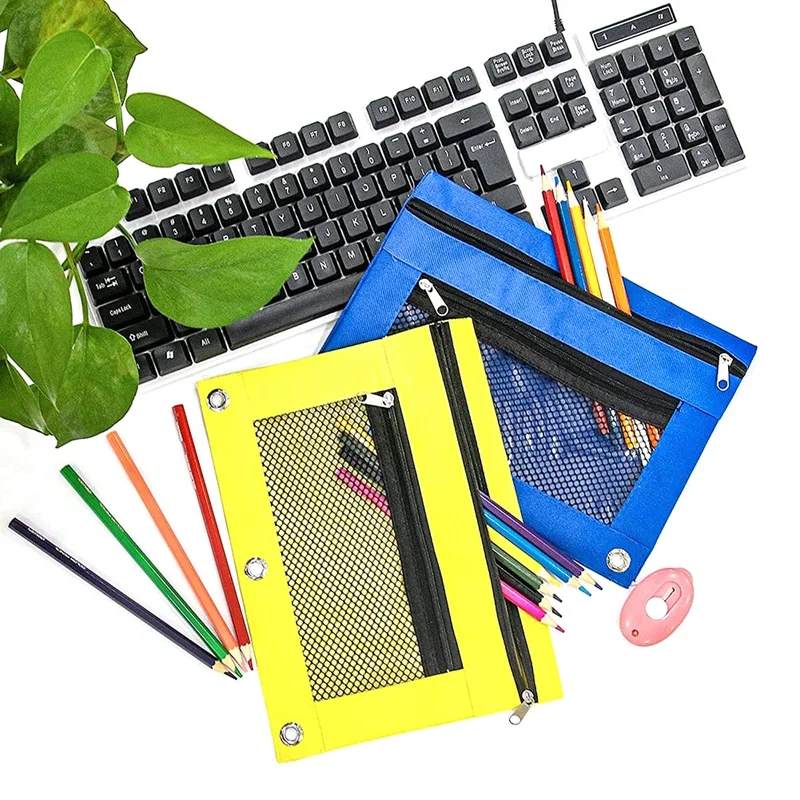 10 шт., сумки для карандашей, пенал с двойным карманом и сетчатым окном для 3 пеналов на молнии с кольцами