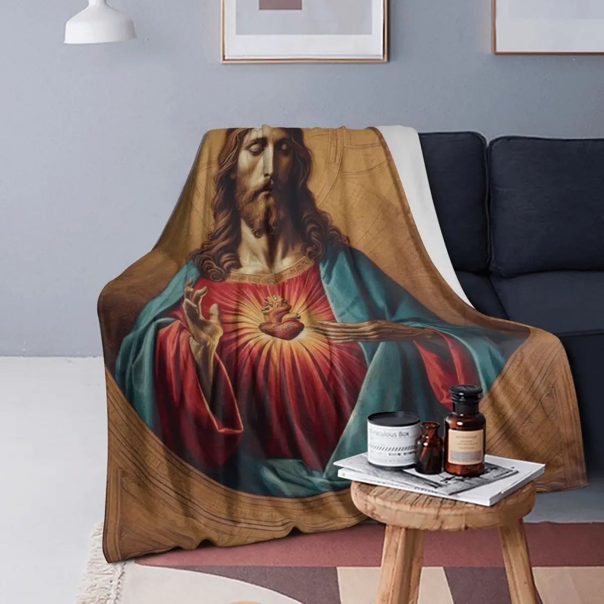 

Jesus Christ Angelic Heart Religious Blankets Soft Warm Flannel Throw Blanket Bedspread for Bed Living room Picnic Travel Home