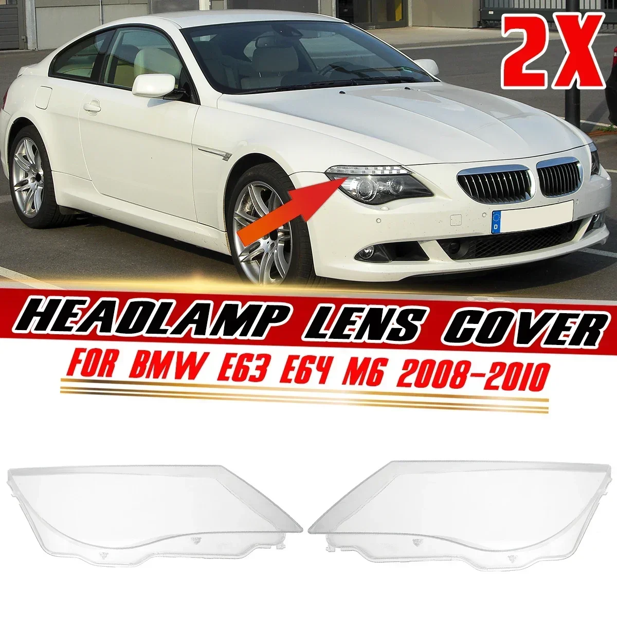 1Pair E63 E64 Headlight Cover Car Front Headlamp Lens Cover Shell For BMW E63 E64 M6 2008-2010 63127186815 63127186816 Body Kit