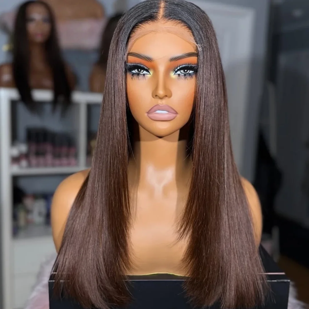 

Brown Glueless Long Soft Straight 5x5 Silk Base Jewish Human Hair With BabyHair HD Lace European Hair Preplucked
