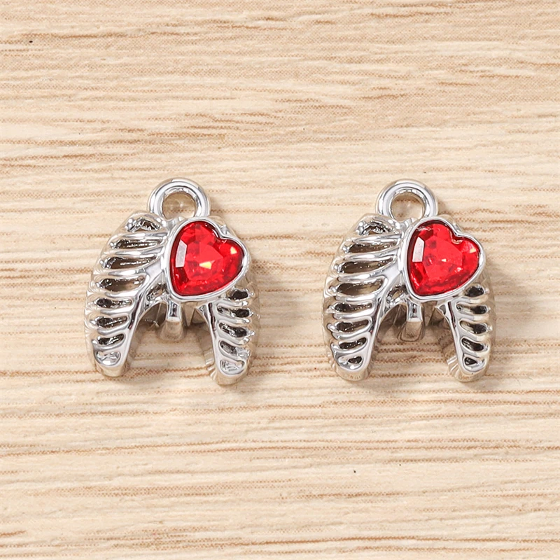 5 Stück 11 x 13 mm niedliche Kristall-Metallflügel-Herz-Anhänger, passend für Halsketten, Ohrringe, Armbänder, DIY-Handwerk, Schmuckherstellung, Zubehör – Detail 5