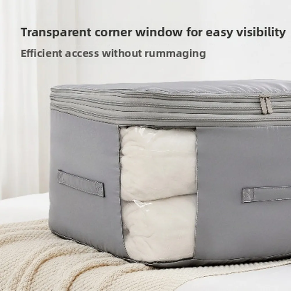 2pcs Grey Self Compression Storage Bag Double Zipper Cotton Fabric For Bedding Comforter Duvet Organizer Large Capacity Home