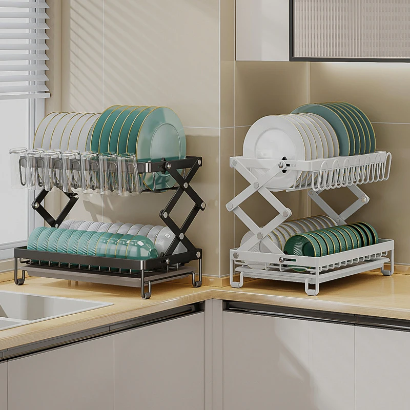 

Сушилка для посуды, 2-уровневая складная сушилка для чаш, кухонная стойка, металлический держатель для хранения, складная чаша, сушилка для посуды