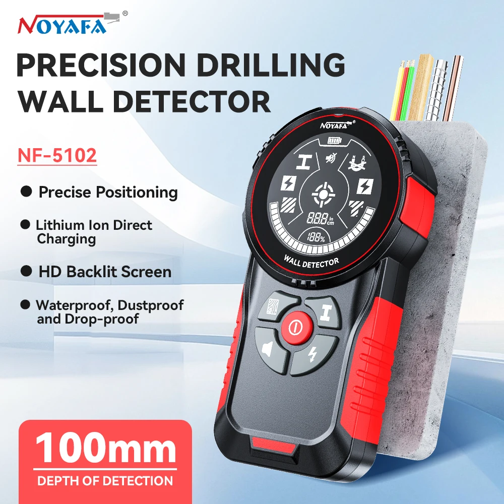 NF-5102 Metalldetektor-Wandscanner, neu gestaltetes Positionierungsloch für AC-Live-Kabel, Drähte, Metall, Holz, Bolzenrohre, Finden Sie VA-Display