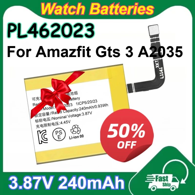 

PL462023 3.87V 240mAh Rechargeable Polymer Li-Ion Battery for Amazfit Gts 3 A2035 Smart Sports Watch Batteries with Free Tools