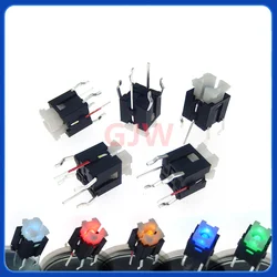 10Pcs 6*6mm Through Hole Micro Push Button Tactile Momentary Switch With LED Green Yellow Red White Blue 6*6 6X6