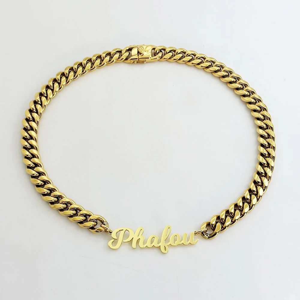 Custom Name Necklace for Men Stainless Steel Thick Cuban Chain Personalized Nameplate Hip Hop Necklace Christmas Gift Jewelry