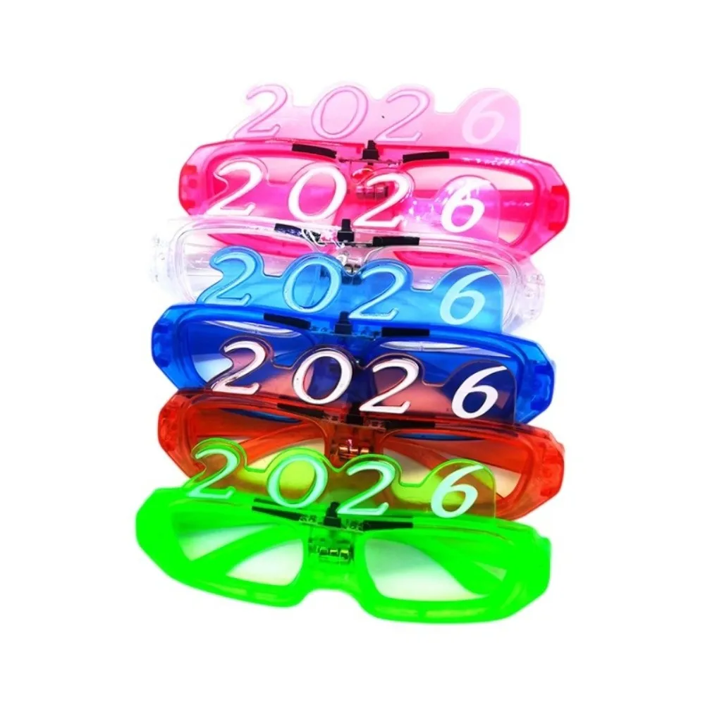 

LED Glow 2026New Year Glow Glasses Number Letter Square/Love Heart Shape 2026 LED Glow Glasses Colorful Light Up
