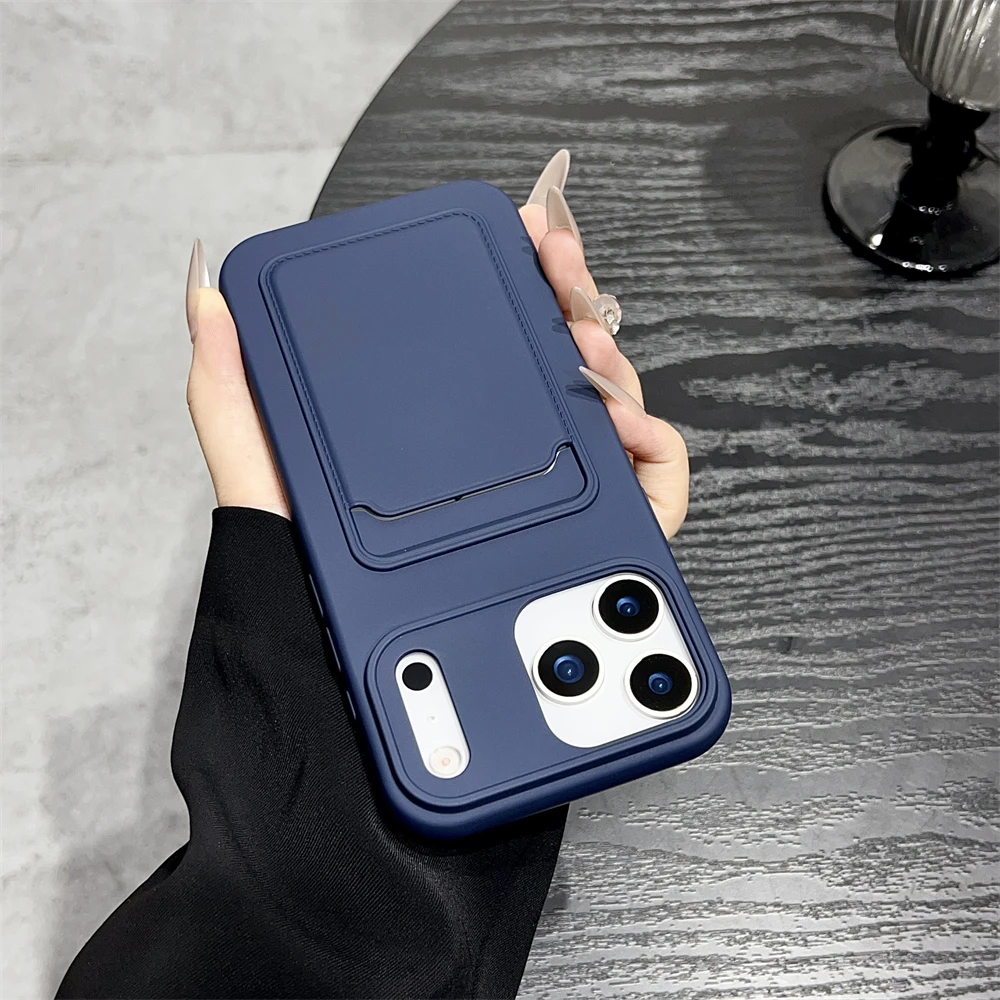 กันกระแทกนุ่มTPUเคสโทรศัพท์สําหรับiPhone 17 Air 16 15 14 13 12 11 Pro Max Plus XS XRซิลิโคนกระเป๋าสตางค์ผู้ถือบัตร