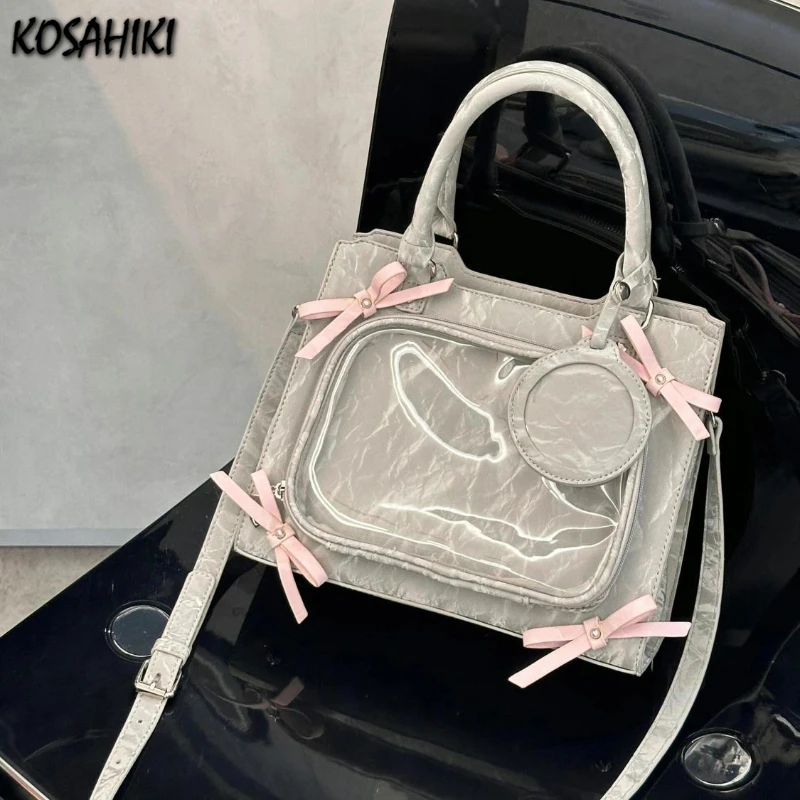 Vintage Chic Bow Transparent Zipper Ita Bag Sweet Y2k Estetyczne urocze torby na ramię Moda Luksusowy design Damskie torebki na ramię