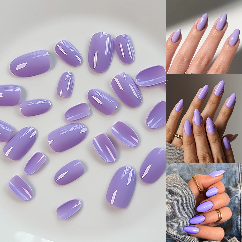 288pcs Cute Cream Color Medium Almond Fake Nails Solid Color Glossy and Matte Full Cover Press On Nails for Women Nail Extension