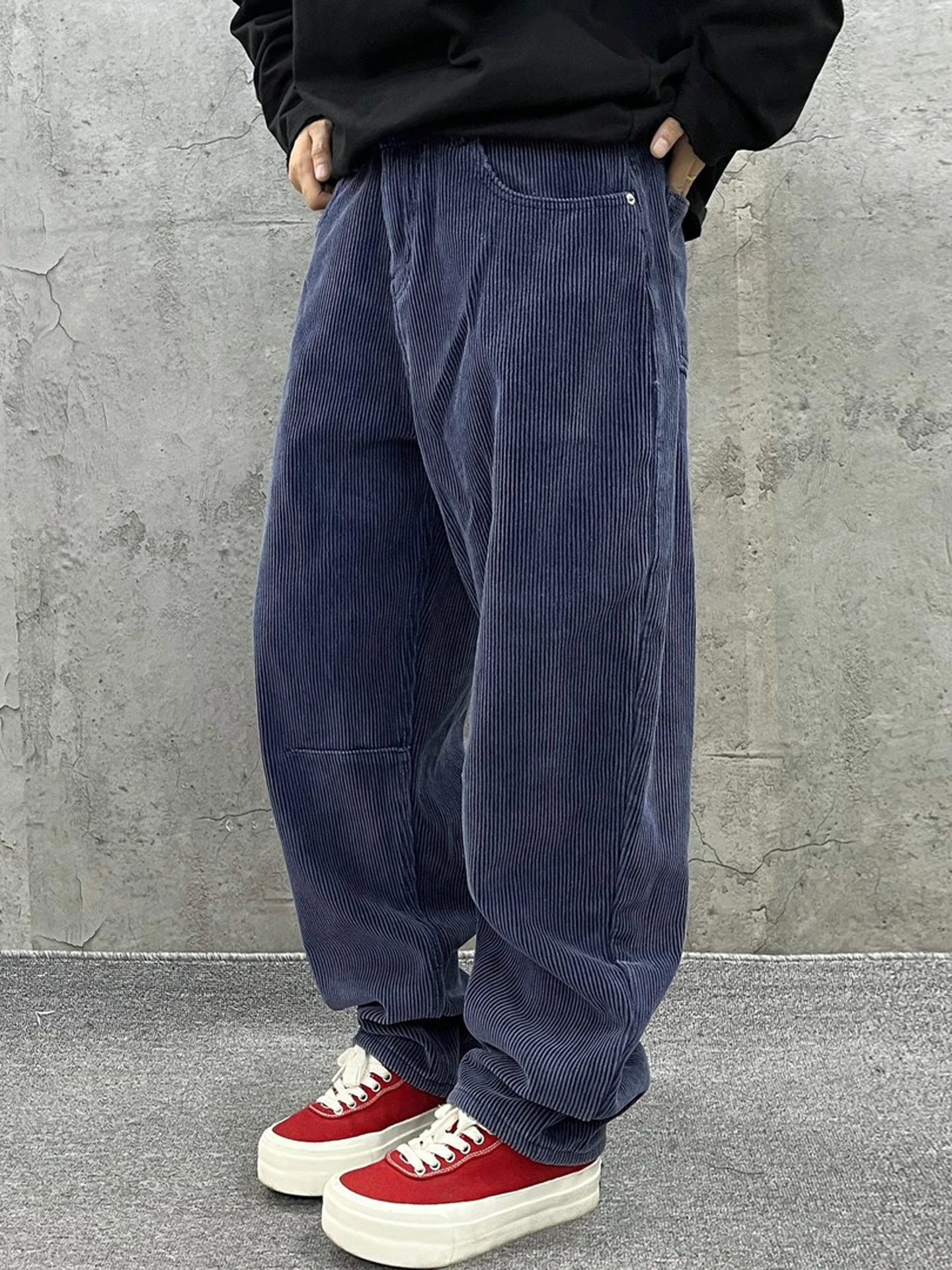 

Men's Winter Vintage Loose Heavyweight Waed Fce Lined Thi Corduroy Micro Flared Casual Pants Cotton Blend Trousers