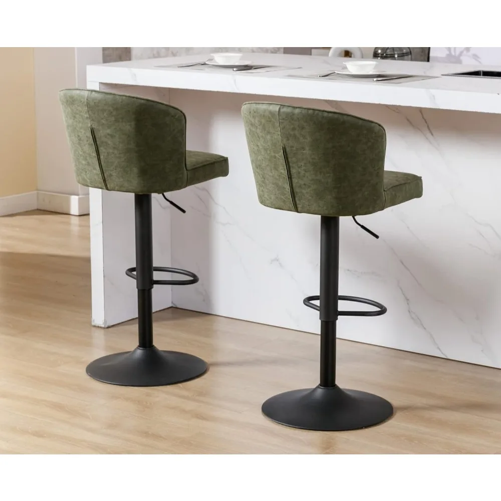 مجموعة كراسي بار ذات ارتفاع دوار مكونة من كرسيين بارين حديثين قابلين للتعديل مع مقاعد منجدة من الجلد الخلفي مع معدن #6