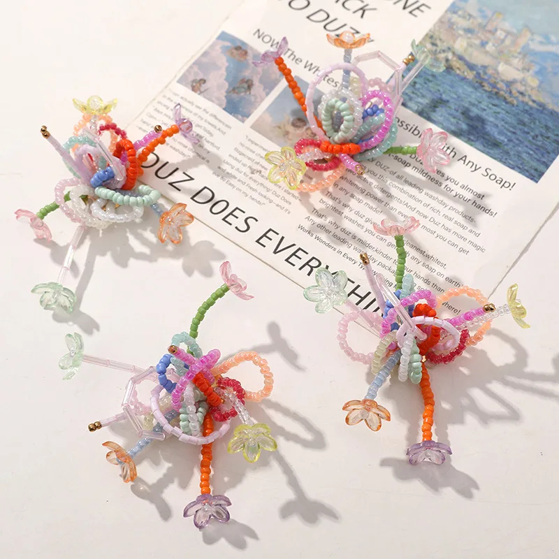 Shoe Charms 1 Piece Clear Crystal Beaded Colorful Flower Cluster Handwoven Sweet Girl Healing Style for Clogs DIY Lightweight