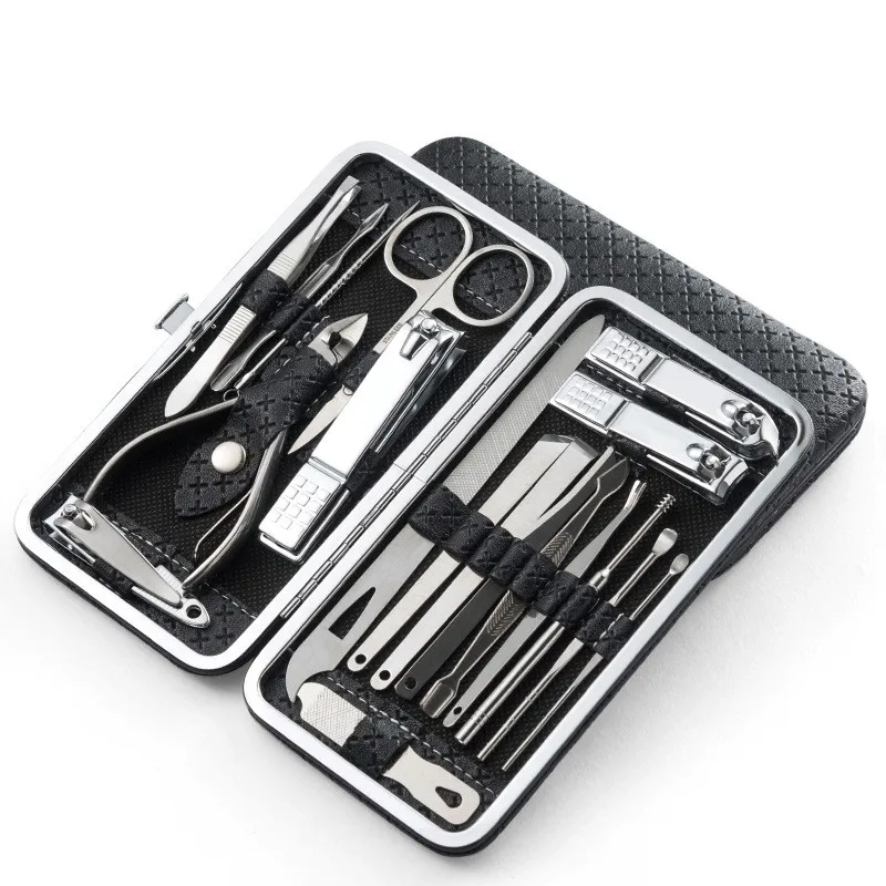 

Home Nail Clipper Set of 19 Pieces Large Size Dead Skin Pliers Diagonal to Remove Dead Skin Small Eyebrow Clipper Leather Sleeve