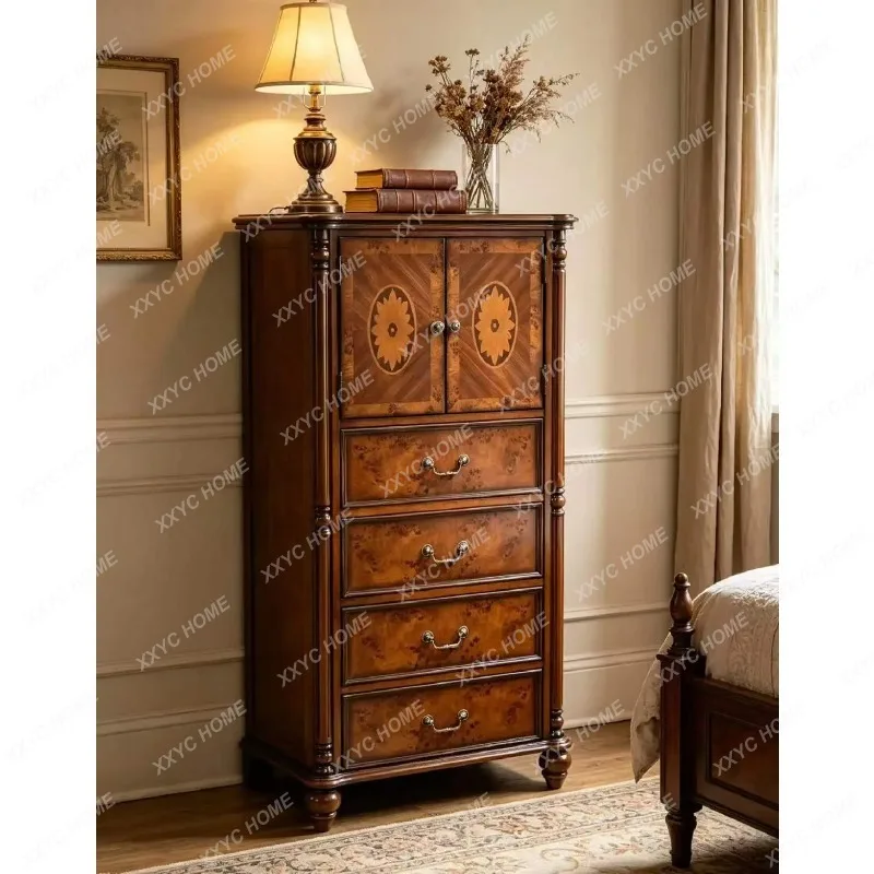 XXFactory Direct  solid wood carving flower locker bedroom storage clothing retro four chest cabinet
