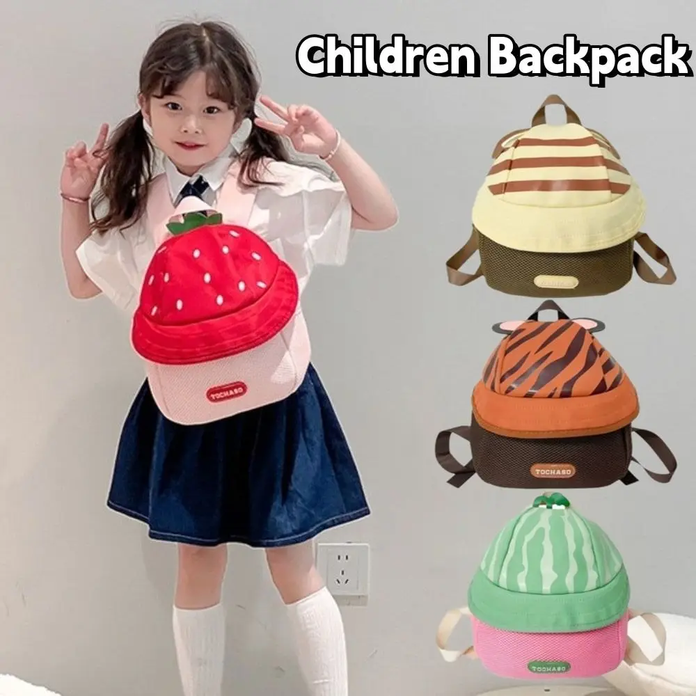 

Cute Strawberry Children Backpack Fruit Large Capacity Cartoon Daypack Double Shoulders Cloth Students School Bag Girls