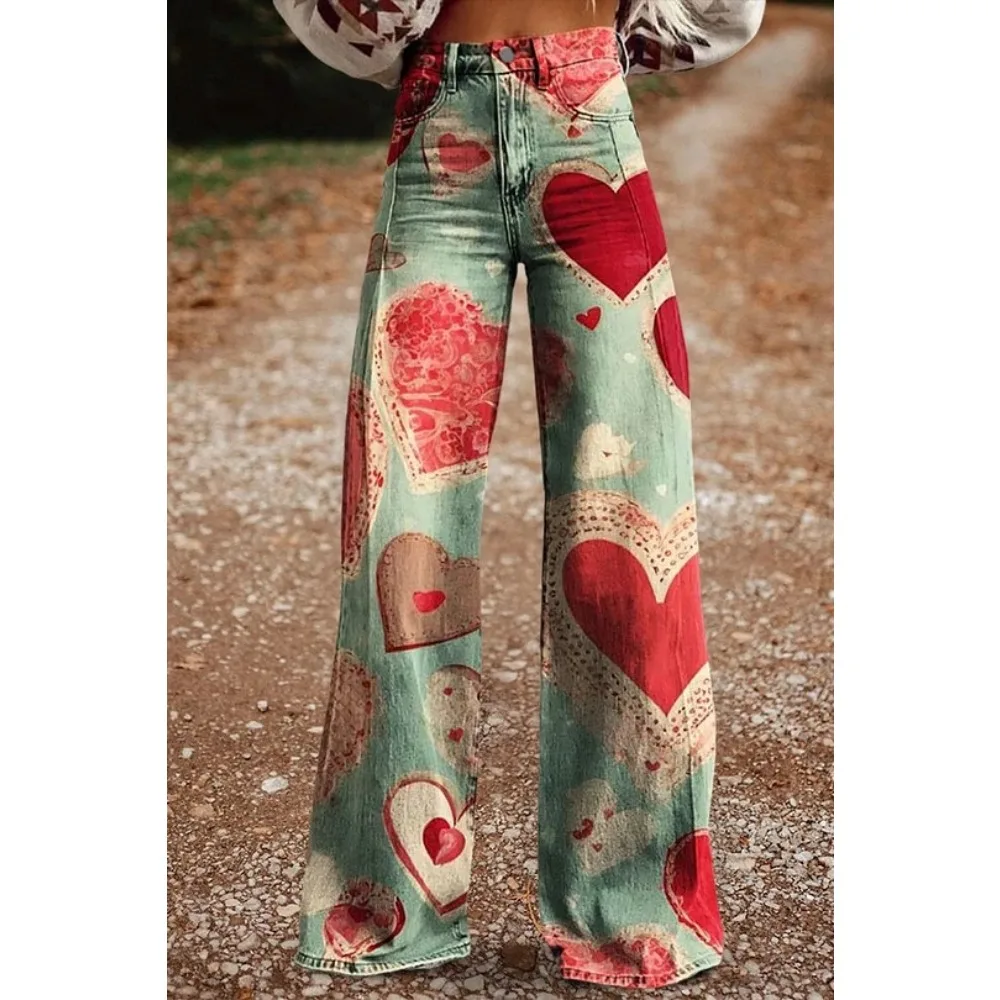 Retro Japanische Kunst-Print Weite Hose 100% Baumwolle Lässige Loose-Fit Palazzo-Hose mit Taschen Damen Sexy Hochtaillierte Hose – Detail 3