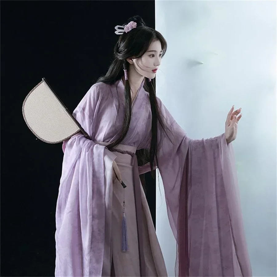 Hanfu Dress Women Ancient Chinese Hanfu 3pcs Sets Female Fairy Cosplay Costume 2023 Summer Dance Dress Hanfu Purple 3pcs Sets