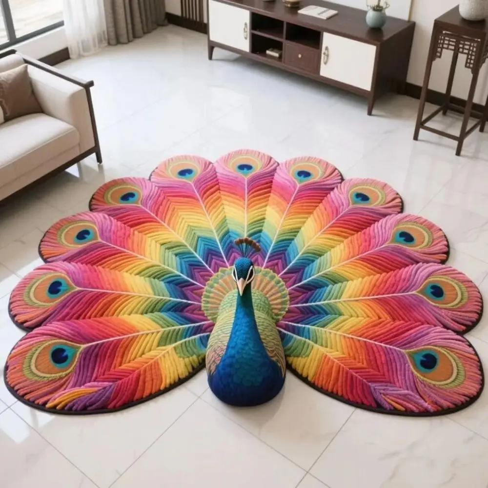 Special-shaped Peacock Carpet Non-slip Absorbent Bathroom Floor Mat Soft 40x40cm/60x60cm/80x80cm/100x100cm Peacock Mat