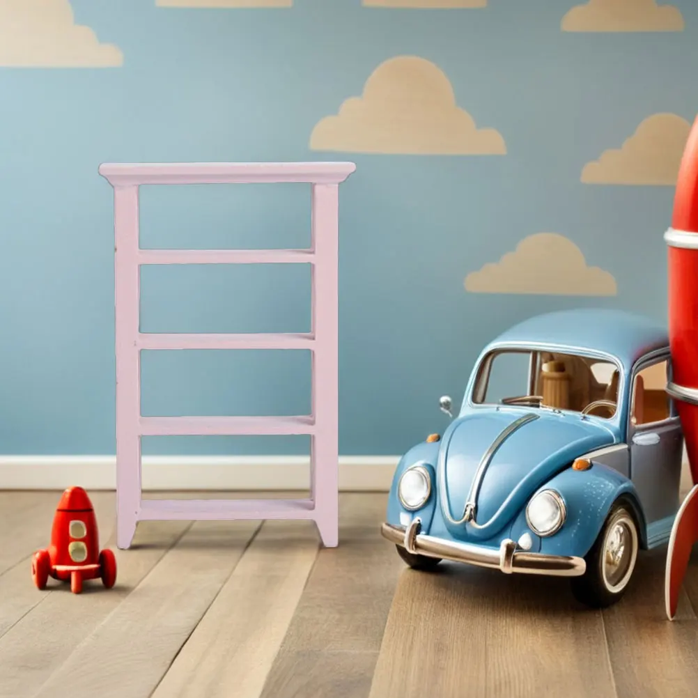 Mini Furniture Storage Rack Dollhouse Wood Fall The Ground Wooden Display Shelf Shelves Bookshelf Pink Bookcase