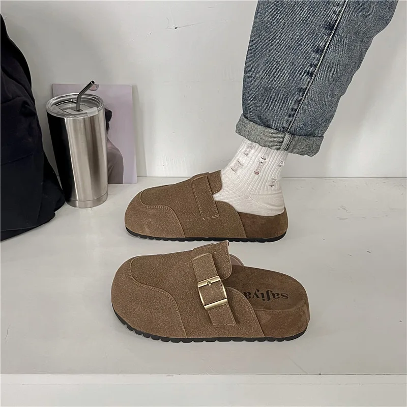 2024 Fashion Women's Suede Mules Slippers Men Clogs Cork Insole Sandals with Arch Support Outdoor Beach Slides Home Shoes